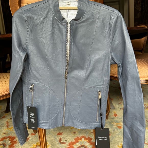 Chapin Reversible Leather Bomber. Smoked blue and silver. XS.  Brand New. - Picture 3 of 6